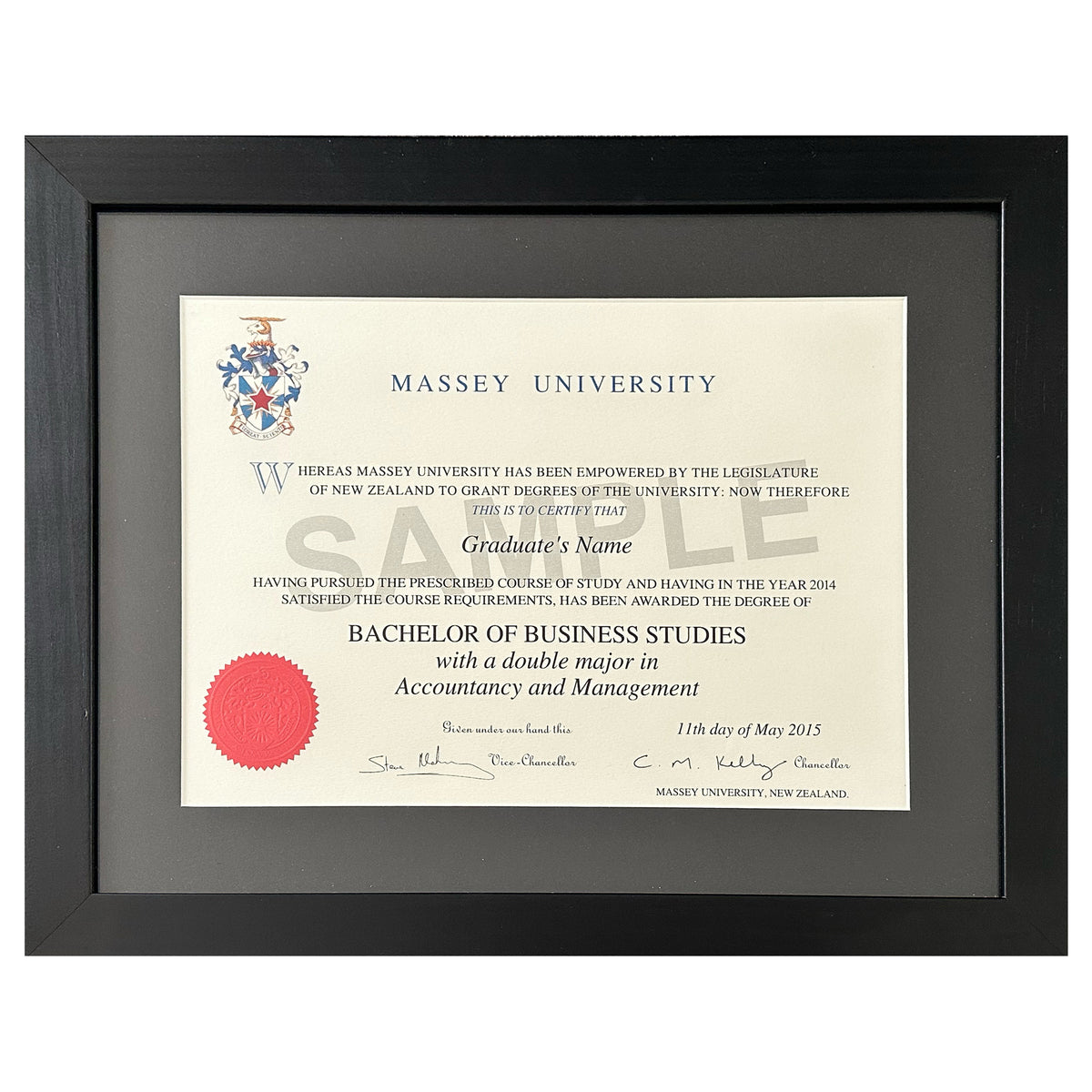 Massey Graduation Frame Massey Degree Frame - Black Frame – NZ Degree Frames